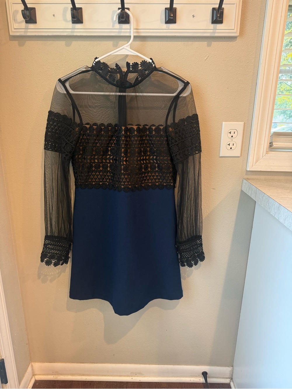 Self-Portrait Sheer Lace Yoke Navy Mini Dress - Picture 3 of 9